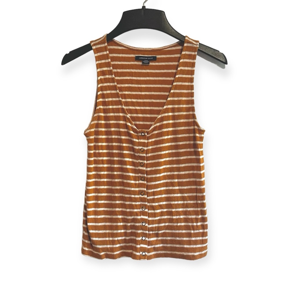 American Eagle Outfitters Brown and White Striped Button-Front Tank Top